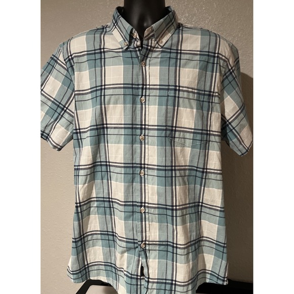 Lee Other - Lee Men's XL Blue White Plaid Stretch Button Down Short Sleeve Shirt Casual EUC